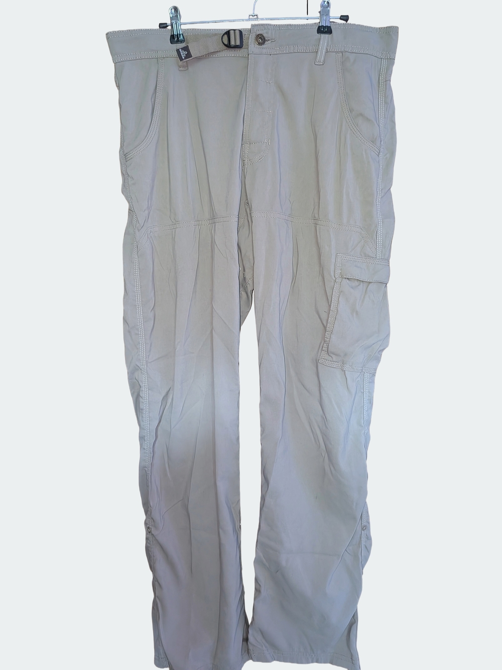 Prana Light Beige Cargo Pants with Utility Pockets And Adjustable Waist